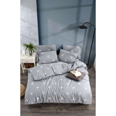 Ensemble de housse de couette simple de qualité supérieure, gris | 80% coton / 20% polyester, housse de couette 53,1 x 78,7 pouces et taie d'oreiller 31,5 x 31,5 pouces | Lavable à la machine, enveloppe et fermeture à boutons, tissu doux et respirant