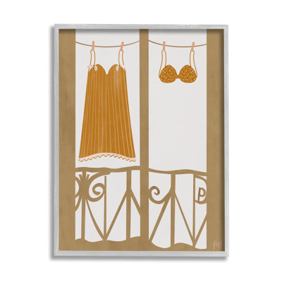 Corde à linge rétro pour vêtements rétro orange par Birch & Ink, impression sur toile sans cadre