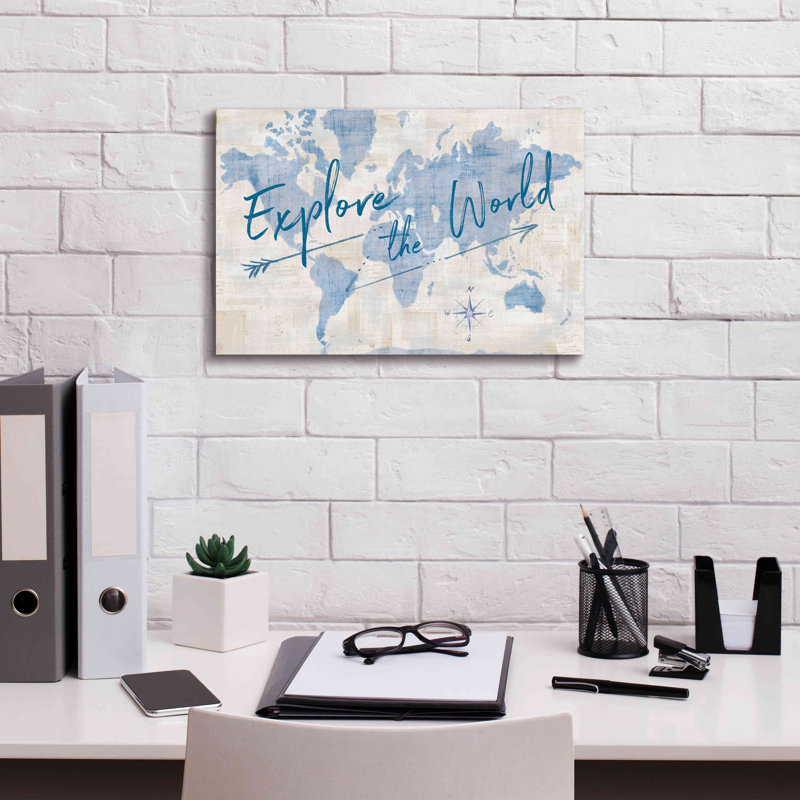 «World Map Collage Explore» par Sue Schlabach, estampe numérique sur toile, L 18 po x H 12 po