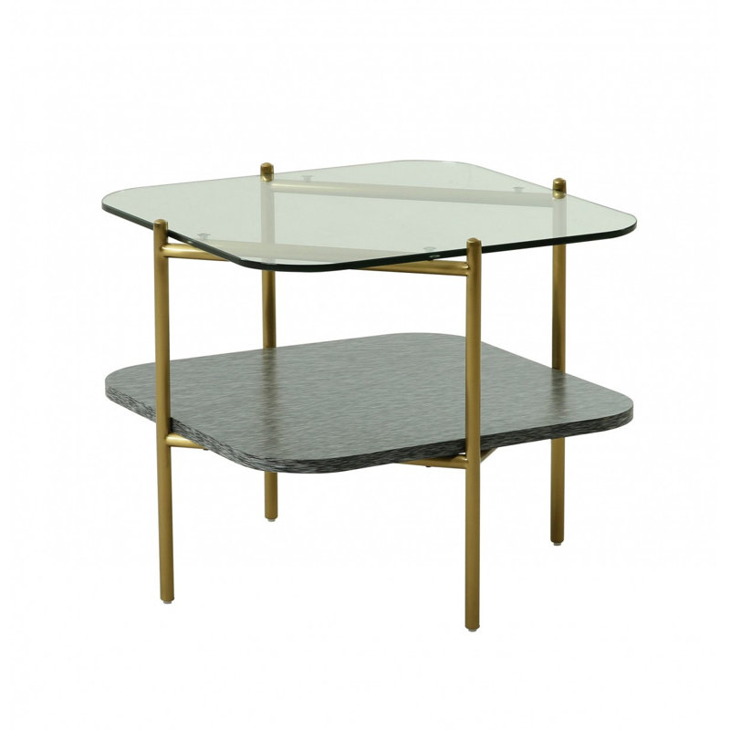 Table de bout contemporaine en verre transparent et doré 20 po avec tablette Gracie Mills