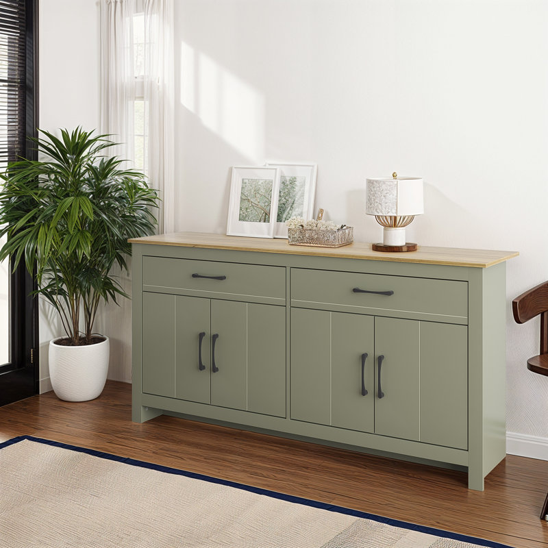 Limestone 4 Door 2 Drawer Multifunctional Sideboard, Kale Green