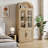 71.6" Arched Bookcase with Glass & Rattan Doors, 6-Tier Modern Farmhouse Storage Cabinet