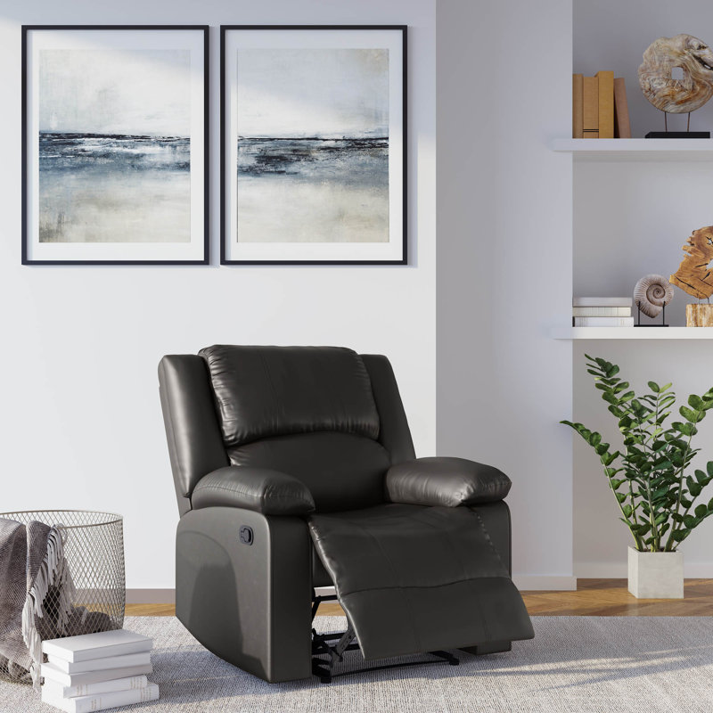Sanie 37.8" Faux Leather Manual Recliner, Java Faux Leather