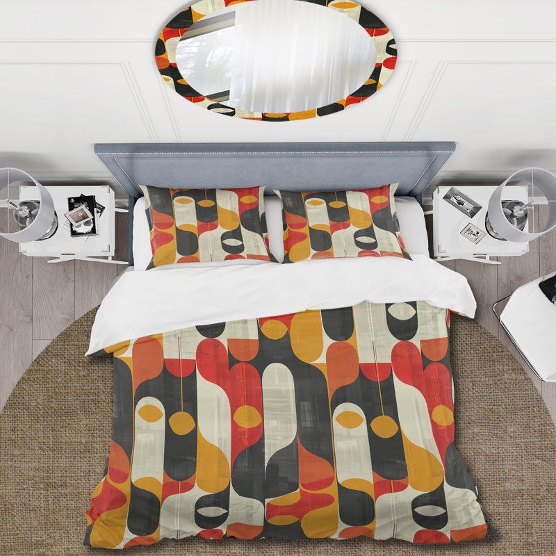 Ensemble de housse de couette Red Orange Midcentury Geometric Shapes - Midcentury Colours