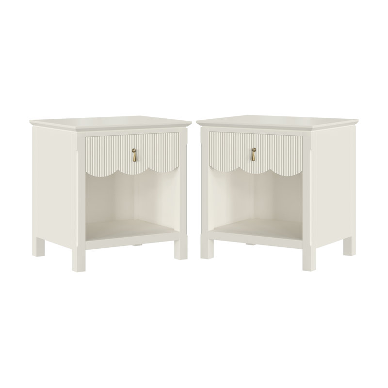 Sofia Wood 1 Drawer Reeded Nightstand, Set Of 2, Cream