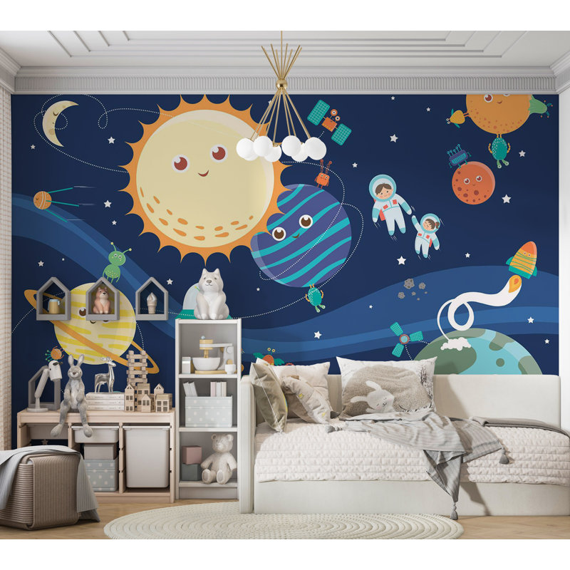 Adhésif mural pelez et collez pour enfants - Planètes heureuses, L 115 po x L 82 po