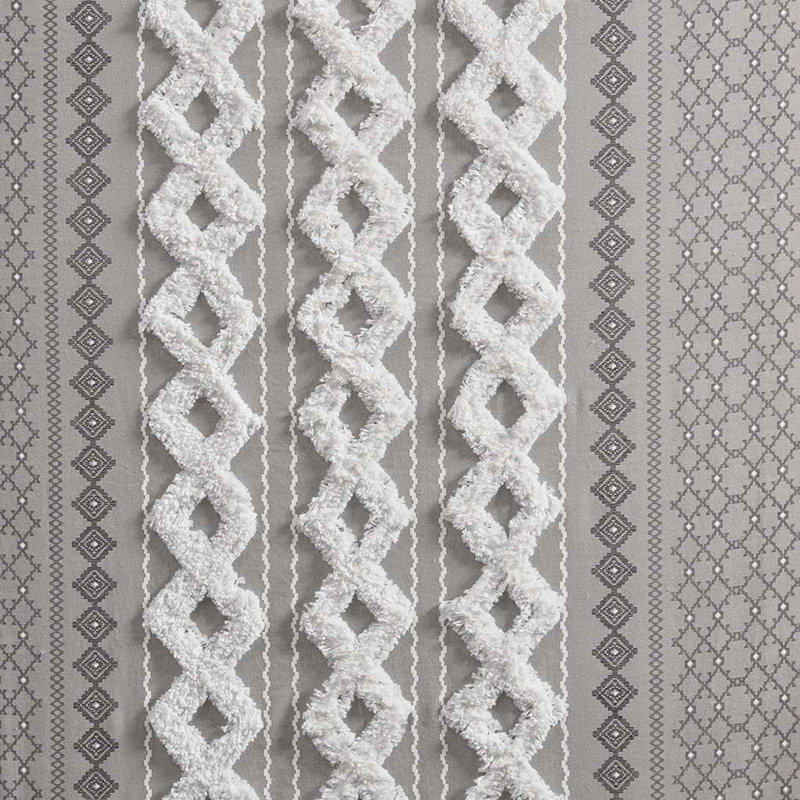 Mamie 50" Cotton Printed Curtain Panel With Chenille Stripe And Lining, Gray, 50" W x 95" L