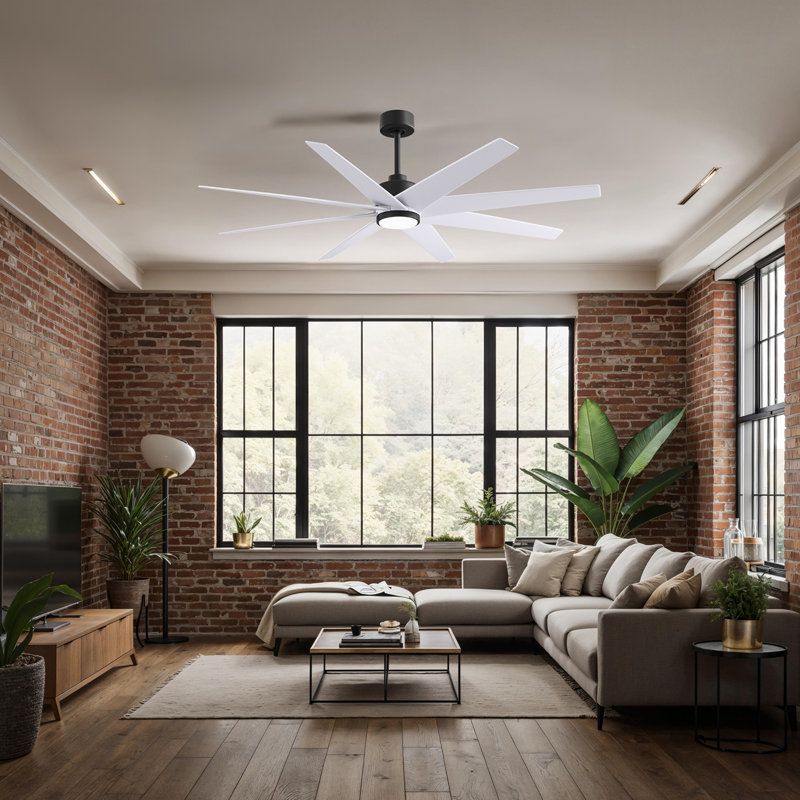 Ariella - Ventilateur de plafond à huit pales - DEL intégrée, Noir mat, Blanc mat