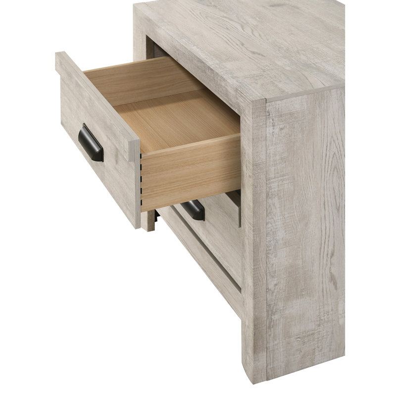 Beige Gray Bedroom Nightstand - 2 Drawers, Rustic Elegant Storage Finish