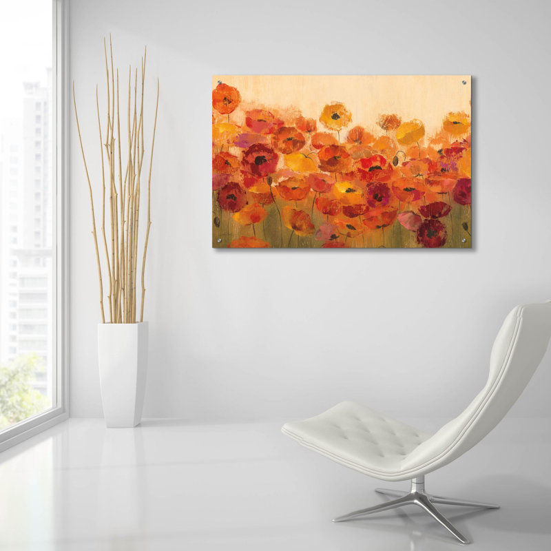«Summer Poppies» par Silvia Vassileva, art mural en verre acrylique, H 24 po x l 36 po x P 0,2 po