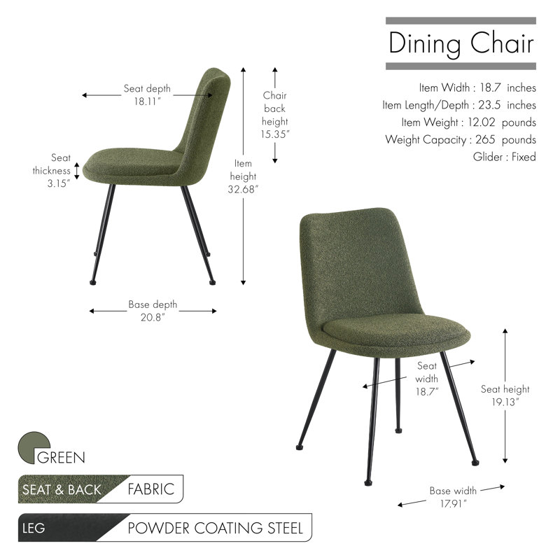 Chaise de salle à manger Caiddie, Vert