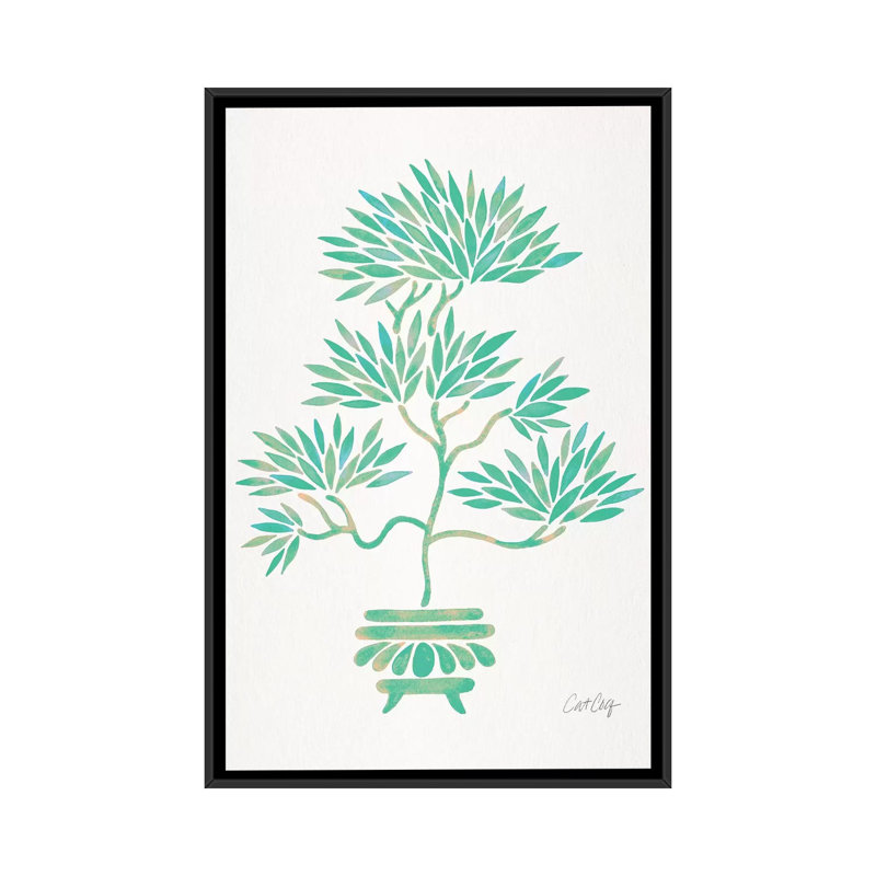 Strickler Bonsai turquoise, H 26 po x l 18 po x P 1,5 po, Toile avec cadre noir, Pas de tapis