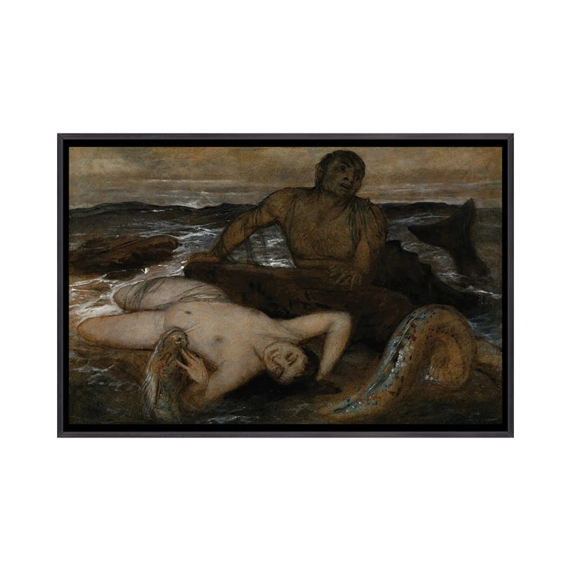 Triton and Nereid - reproduction d'art murale - toile encadrée, H 48 po x l 32 po, Noir patiné