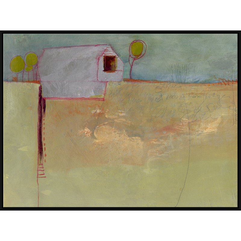 «Farm on Ferry Hill» par Jill Krasner, Toile avec cadre flottant noir, H 41,5 po x l 55,5 po x P 2,625 po