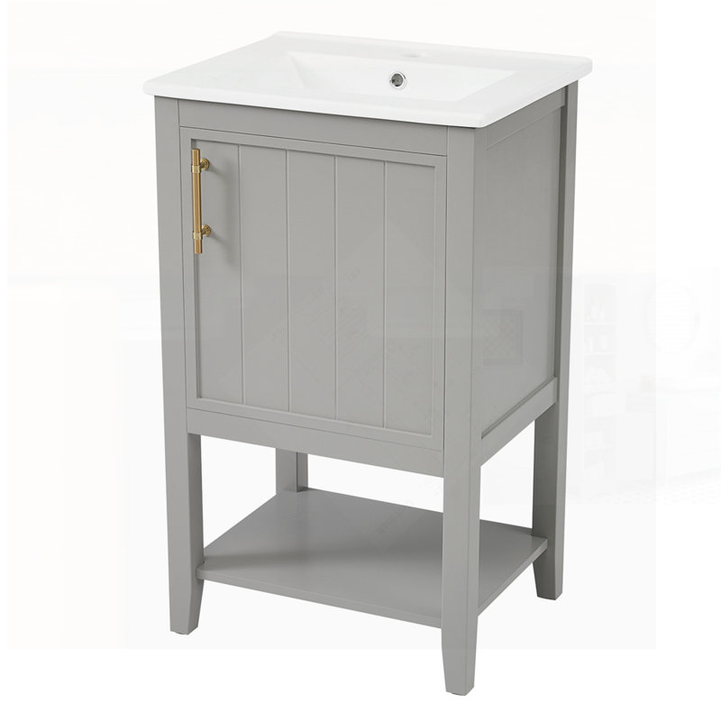 Meuble-lavabo de salle de bain avec lavabo, portes à fermeture douce, support de rangement et tablette ouverte pour une organisation et un style améliorés