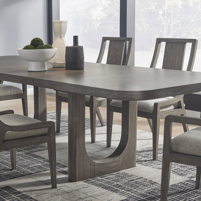 Gray Oak Extendable Rectangular Dining Table with Double Pedestal
