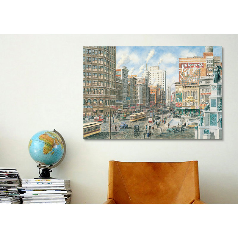 « détroit looking north on woodward », reproduction d’art sur toile Stanton Manolakas, H 11 po x l 26 po x P 1,5 po