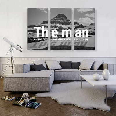 «Man On Top Mountain Did Don't Fall There Motivational», ensemble de 3 reproductions d'art texturé sur toile tendue