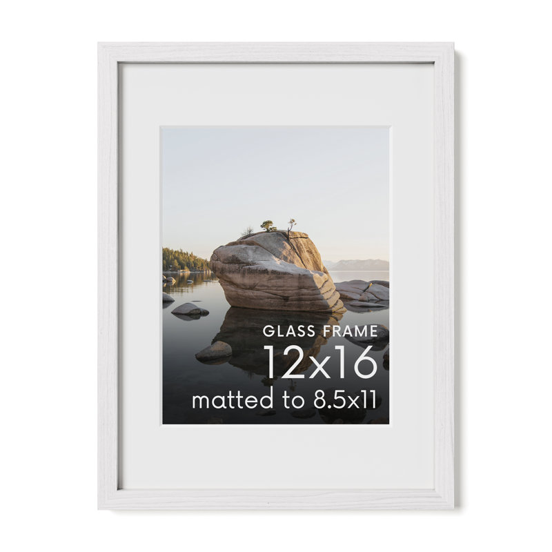 Cadre photo en bois massif avec verre, Blanc, L 12 po x H 16 po