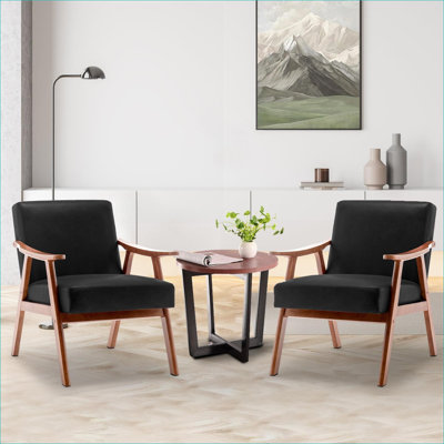 Fauteuil d'appoint à oreilles de style Mid-Century moderne, fauteuil en bois massif à dossier extra épais pour adultes, salon, chambre à coucher