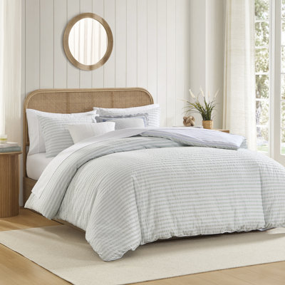 Seersucker Stripe Comforter Set Green/Blue (Set of 3)