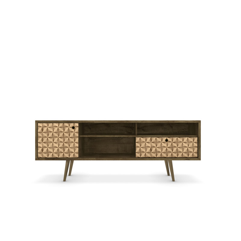 Liberty 71" Mid-Century Modern TV Stand with 4 Shelves and 1 Drawer for TVs up to 65" in Rustic Brown and Natural