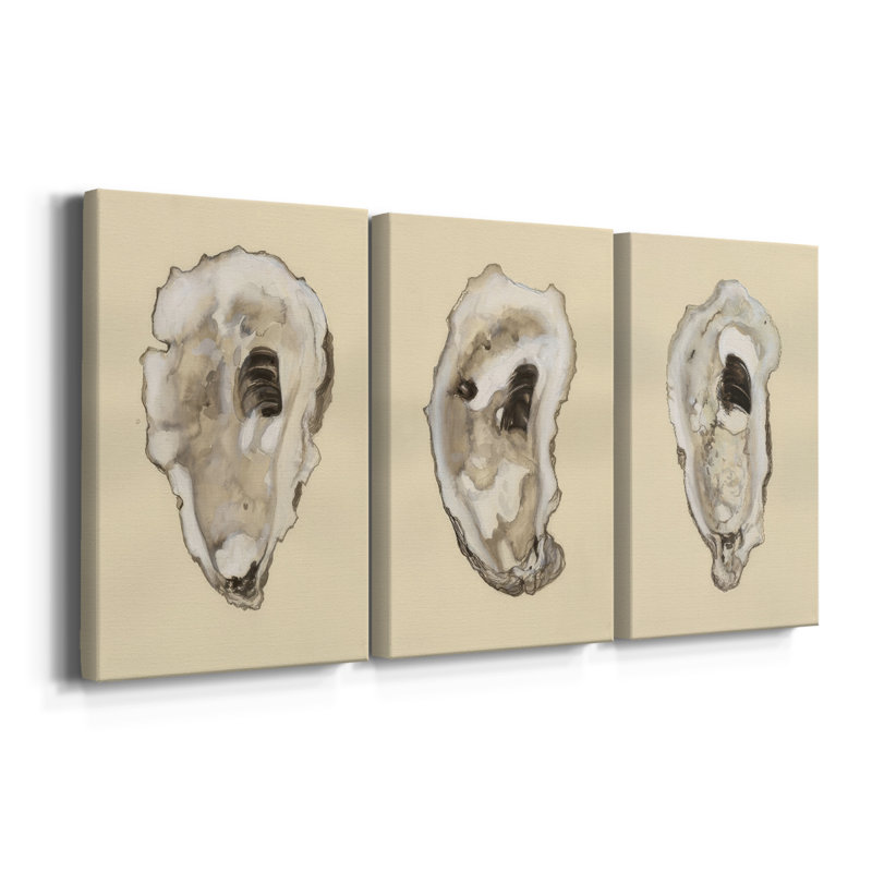 Oysters I sépia - Toile tendue sur mesure avec châssis - 3 pièces, H 60 po x l 120 po