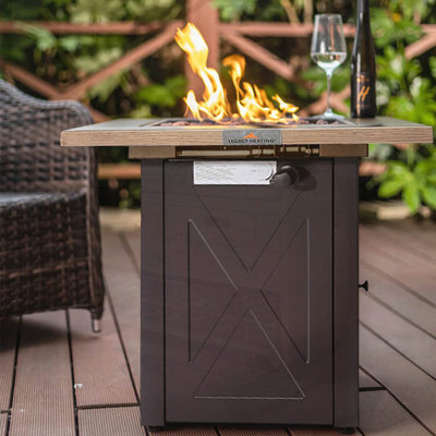 Table carrée pour foyer d'extérieur au gaz, 48 000 BTU, certifiée ETL avec couvercle en grain de bois Bionic pour les rassemblements dans la cour et le patio