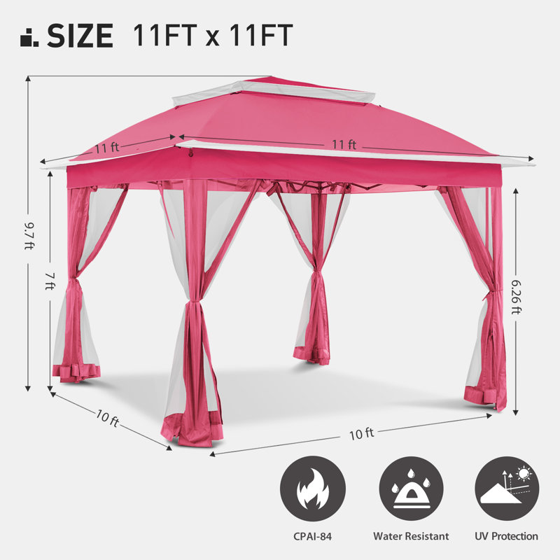 11 ft. Pink Steel Pop-Up Gazebo with Mosquito Netting
