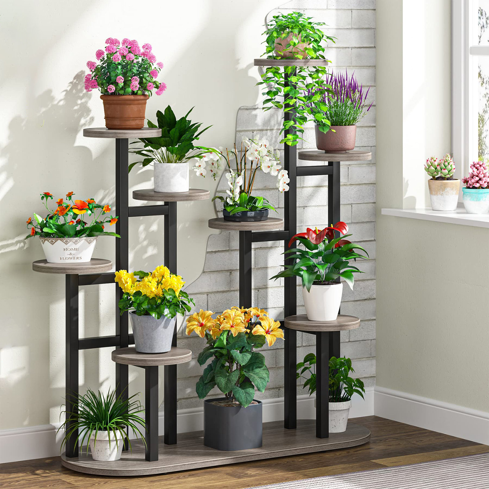 17 Stories Markiya Multi-Tiered 11 Potted Plant Stand Flower Shelf Rack ...