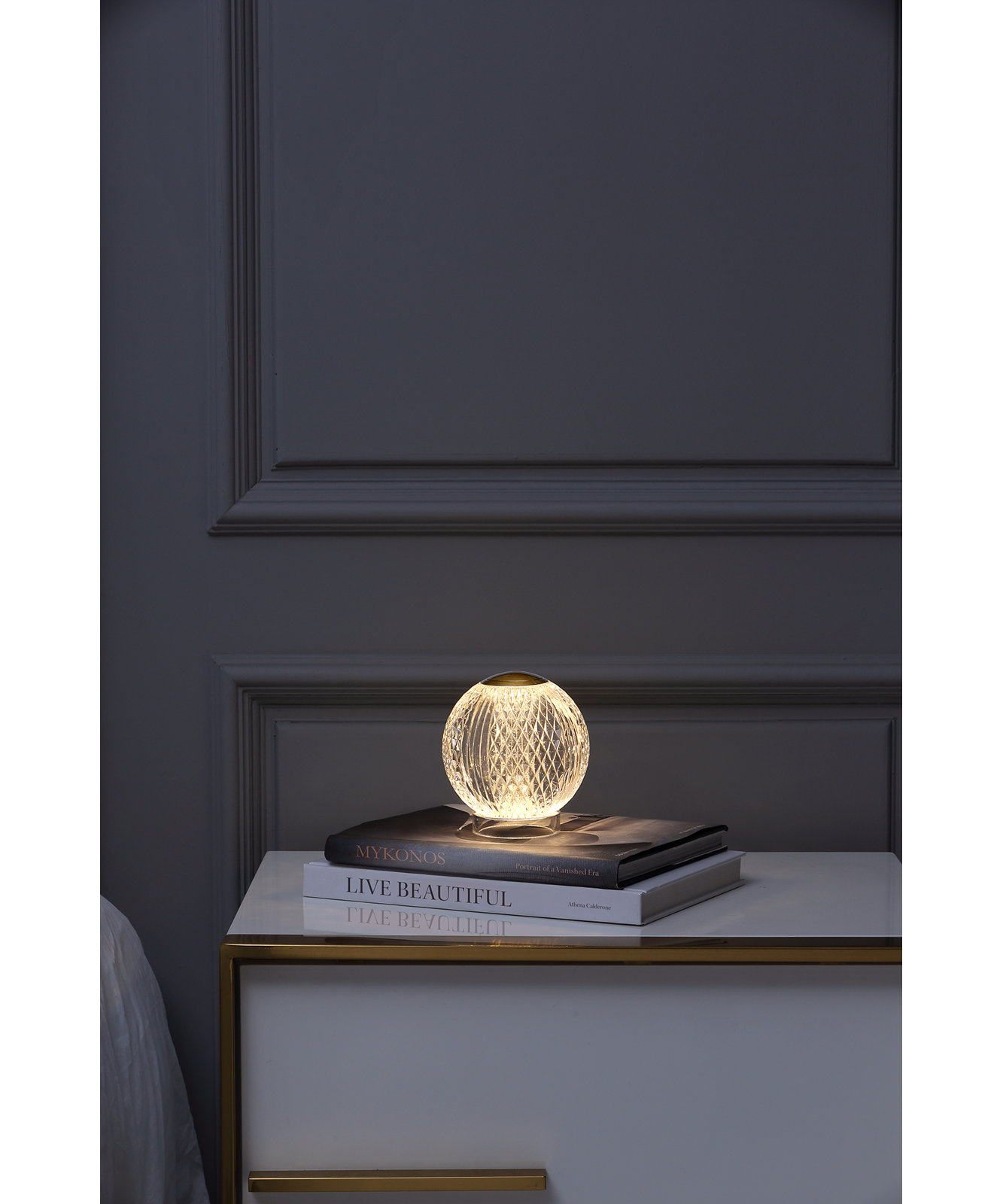 Marni Metal Globe Lamp, Natural Brass, Clear/Natural Brass, 5" H x 4.38" W x 4.38" D