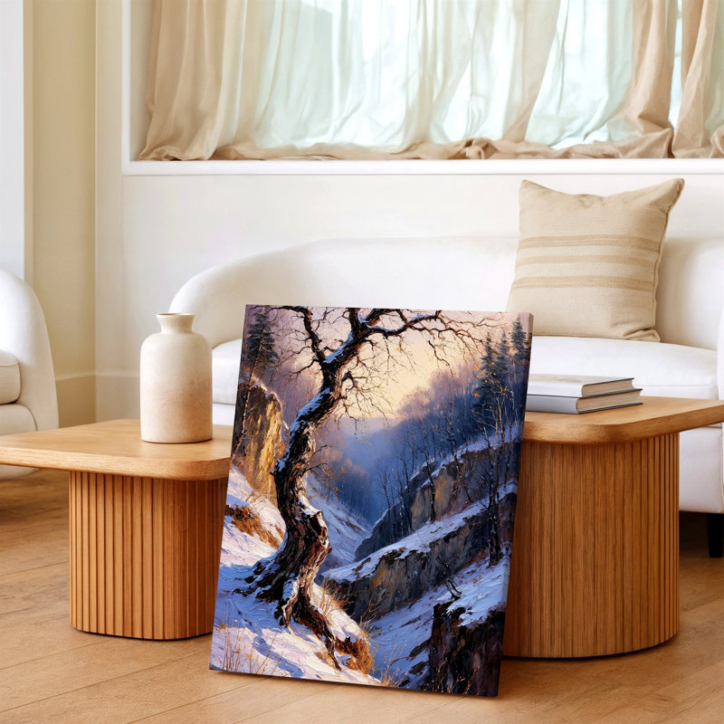 «Winter Landscape Snowy Canyon Bare Tree Rustic Nature», reproduction d'art sur toile, paysage rustique, décoration pour chambre à coucher, salon, bureau, galerie, décoration murale