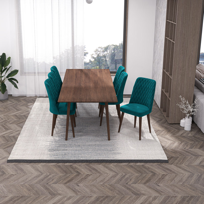 Ensemble de salle à manger 7 pièces Ava Mid-Century, Bleu sarcelle