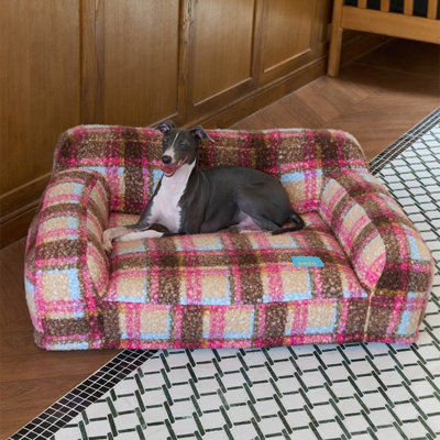  Vintage Plaid Pet Sofa Bed (Pink Plus)-Pink Large