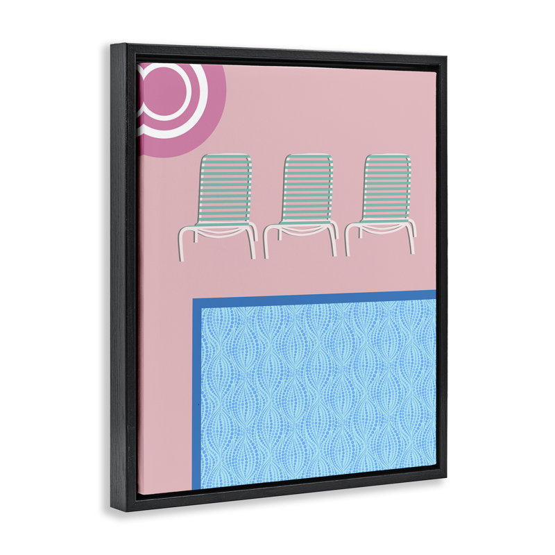 «Summer Poolside View», art mural encadré flottant par Regina Moore, Cadre flottant noir de jais, H 31 po x l 25 po