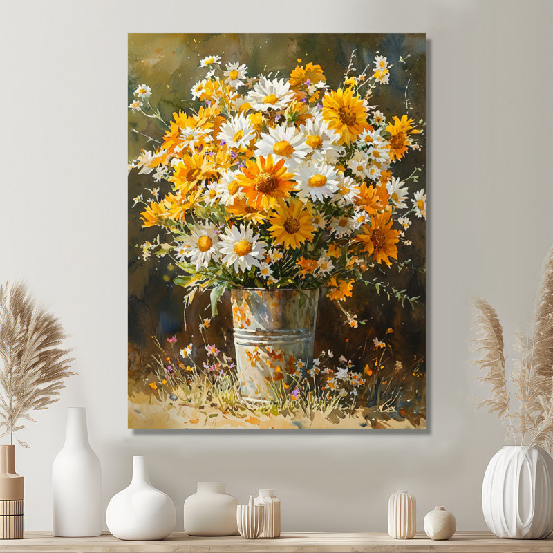 Johni - reproduction d'art traditionnelle en métal, marguerites, art mural en métal, H 40 po x l 30 po