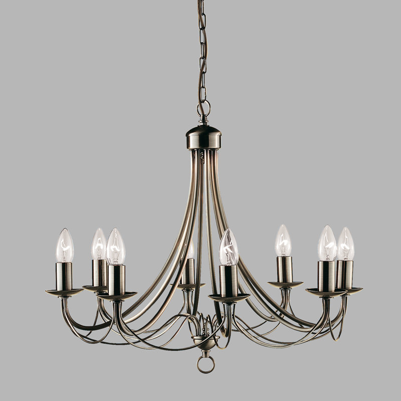 Arness 8 - Light Candle Style Chandelier, Antique Brass