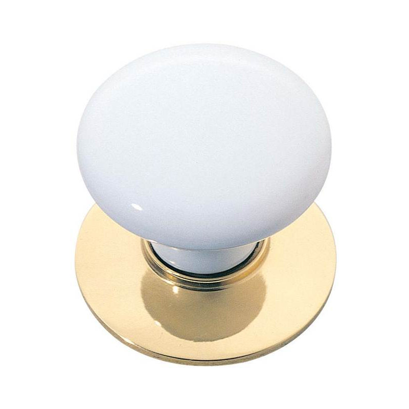 Mushroom Knob, 1.75" H x 1.5" W x 1.75" D, Ice White/Polished Brass