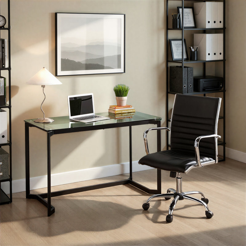 Garey Glass Top Desk, Black