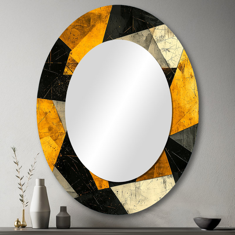 Miroir mural ovale noir et jaune, 43 po x 33 po