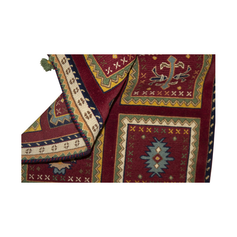 Tapis de couloir brun / rouge de haute qualité noué à la main