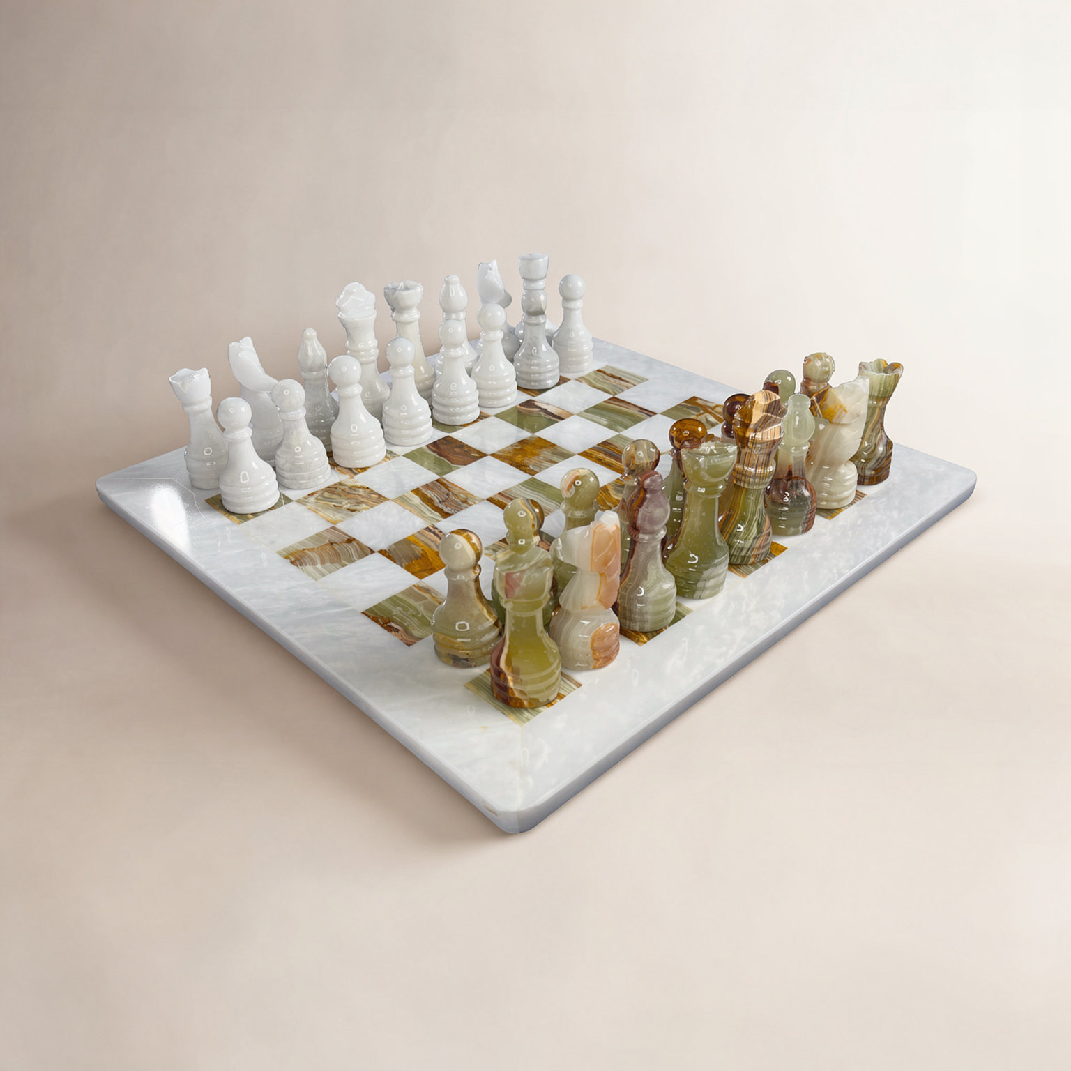 Handmade Marble Chess Set, 16" L x 16" W x 4.25" D, Onyx/White