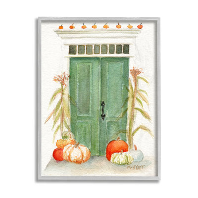 Porte d'entrée, architecture, récolte d'automne, citrouilles - reproduction d'art