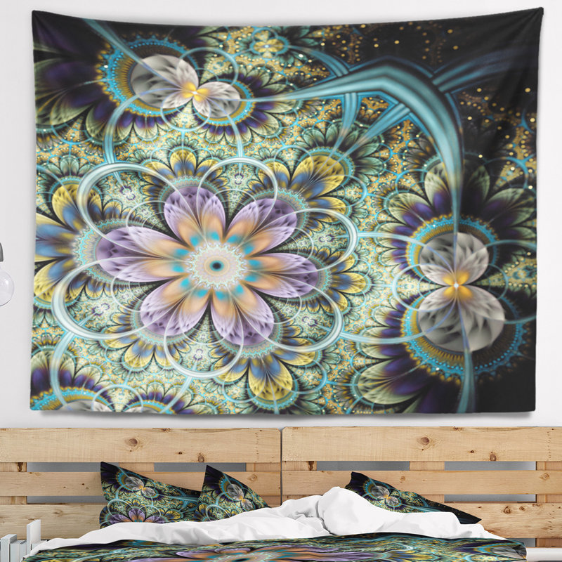 Tapisserie verte symétrique de fleur de fractale Floral, H 50 po x l 60 po