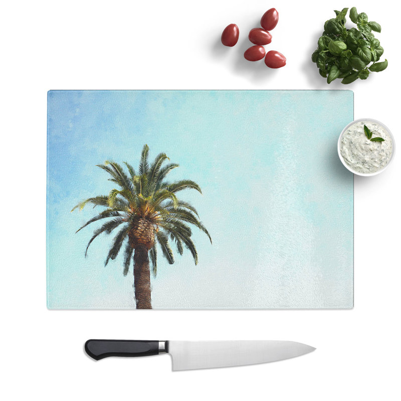 Tempered Glass Lone Palm Tree Chopping Board, 20 cm x 28.5 cm