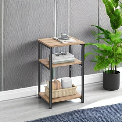 Grande table d'appoint moderne avec structure en acier, table de chevet brun chameau et encre noire pour le salon, la chambre à coucher, le bureau et la salle de bain