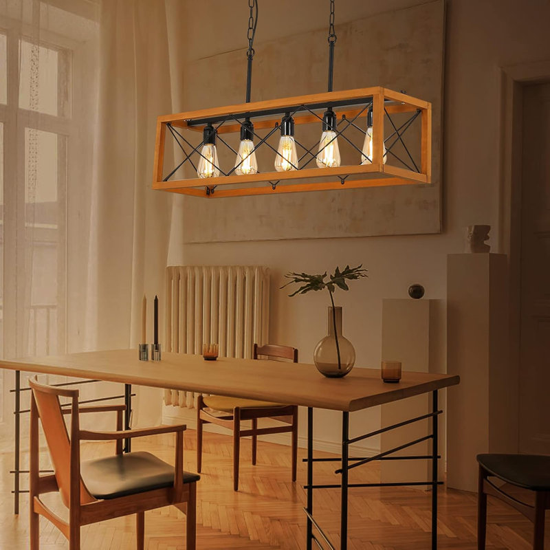 Wooden Linear Rectangular Pendant Light