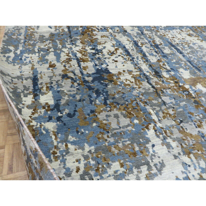 Tapis oriental moderne bleu noué à la main 9 X 12 57D99F8EB8DD475DBB0F3214F67BA650