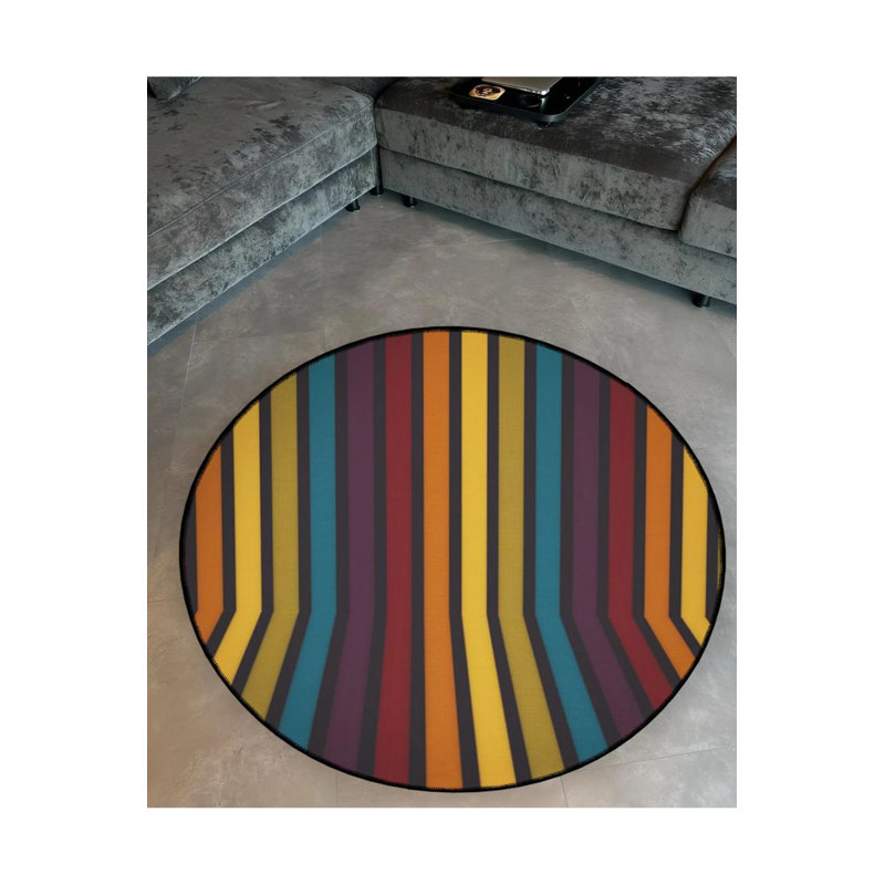 Multicolored Stripes Patterned Woven Base Modern Decorative Carpet, Round 2'8"