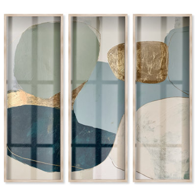 Ensemble de décoration murale grand format Soft Shimmer III Print Shadowbox par Art Remedy, cadre blond, 16 x 48